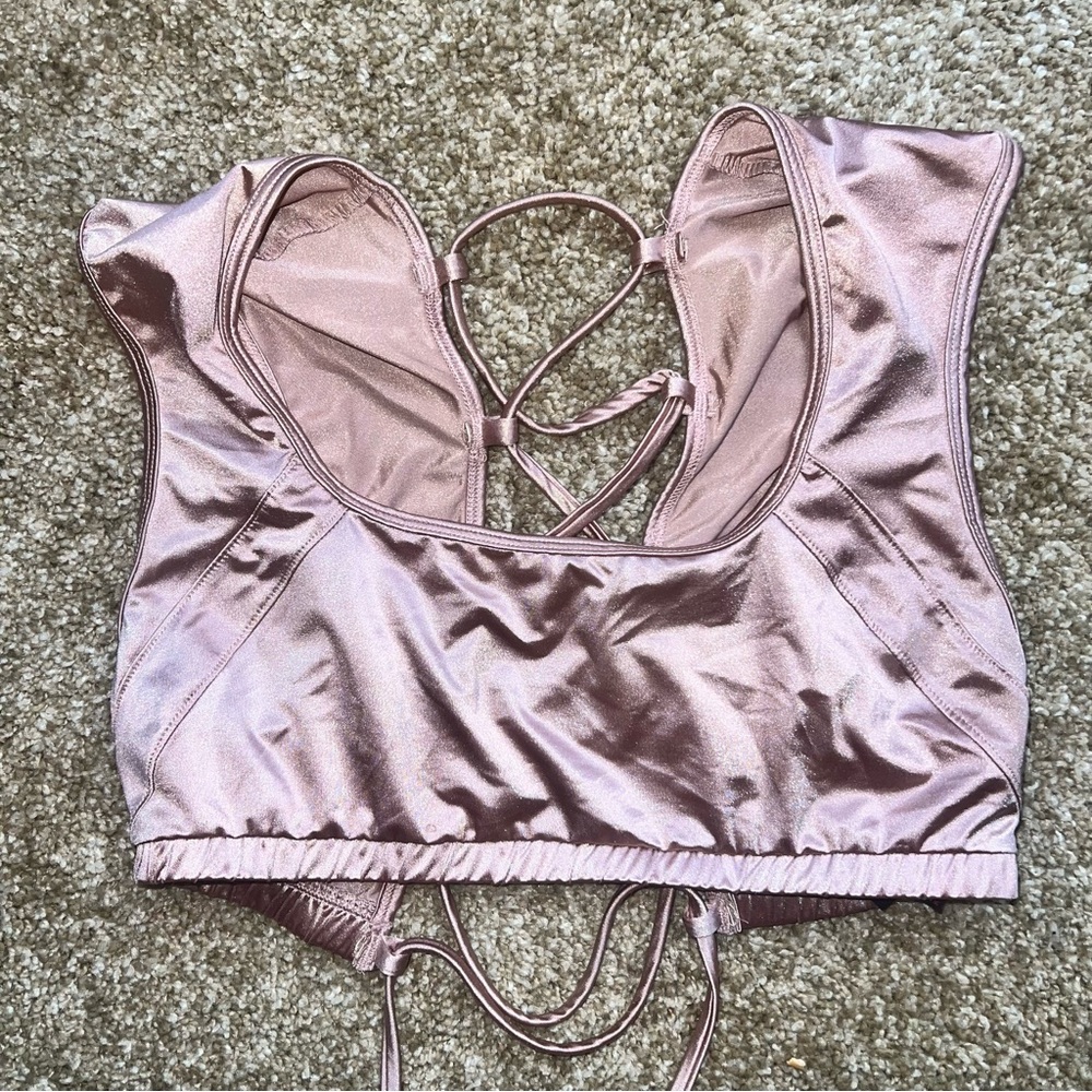 UO Metallic Top w Lace up Back